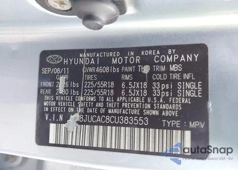 2012 Hyundai Tucson Limited from USA, damaged, VIN KM8JUCAC8CU383553